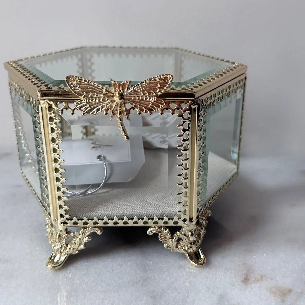 Antique style glass and gold filigree jewelry box
